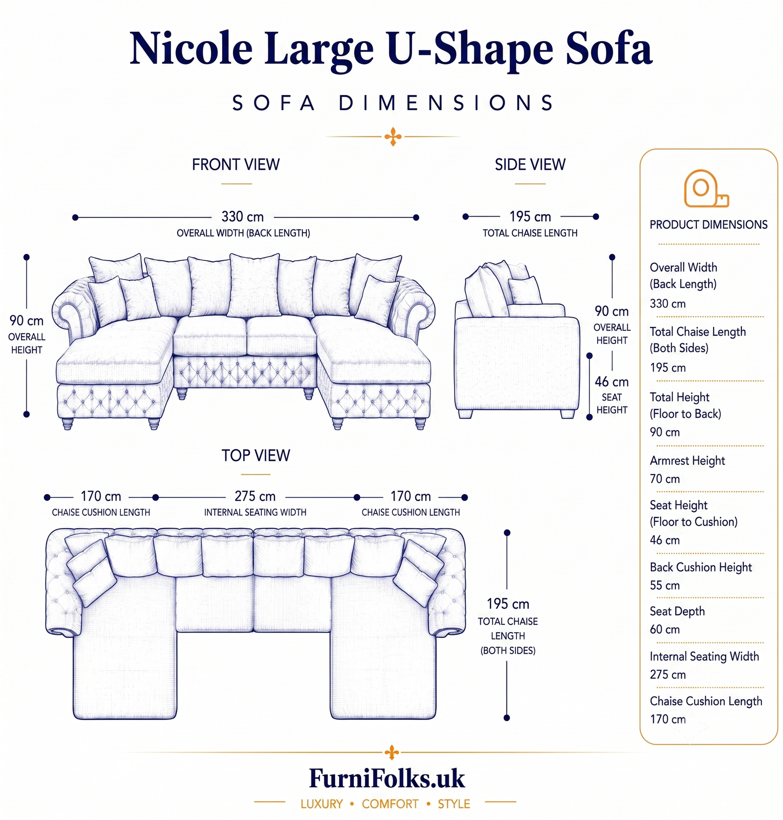 Nicole Large U Shape Chenille Black Sofa 8