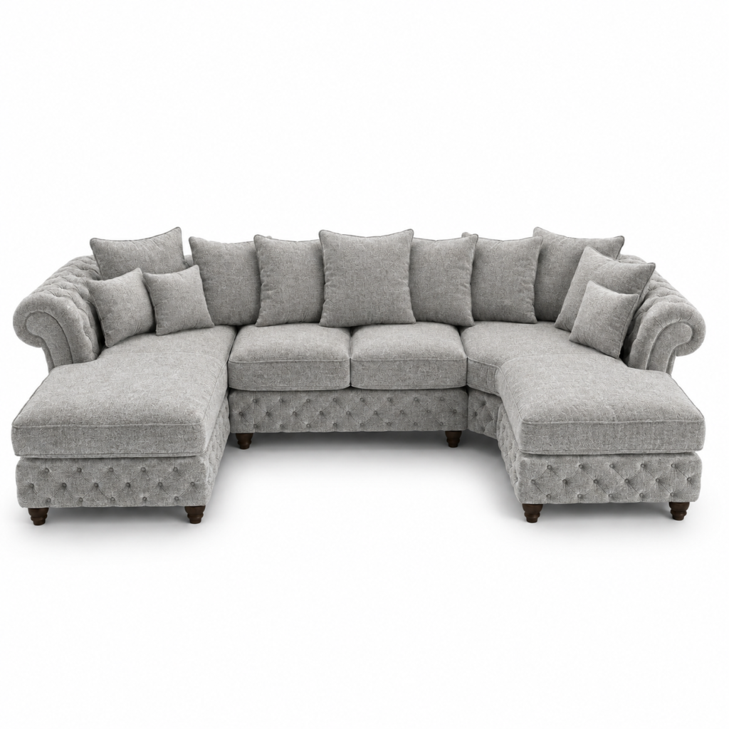 Nicole Large U-Shape Chenille Silver Sofa