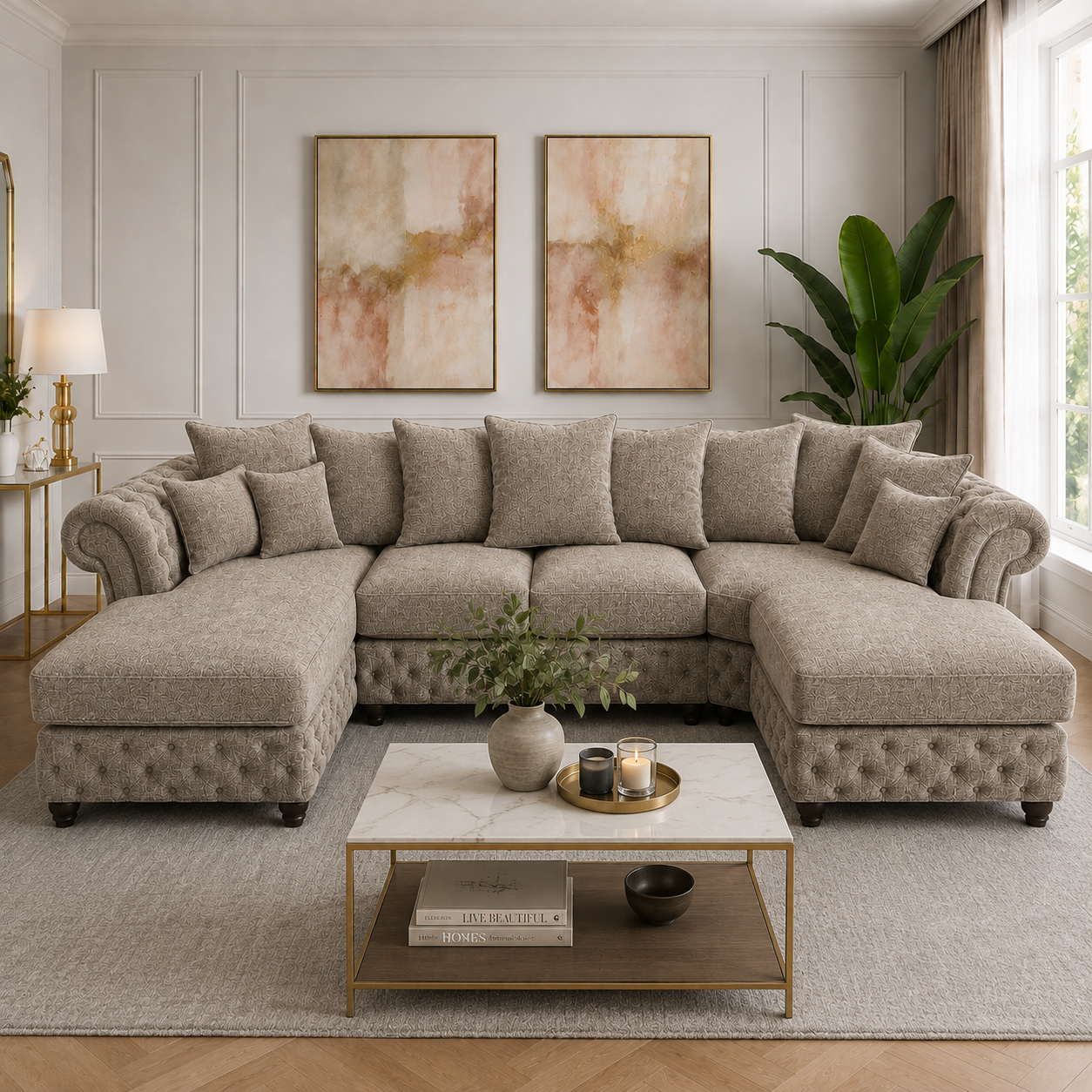 Nicole Large U-Shape Chenille Truffle Sofa 4