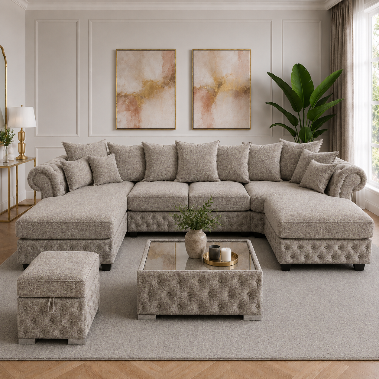 Nicole Large U-Shape Chenille Truffle Sofa 5