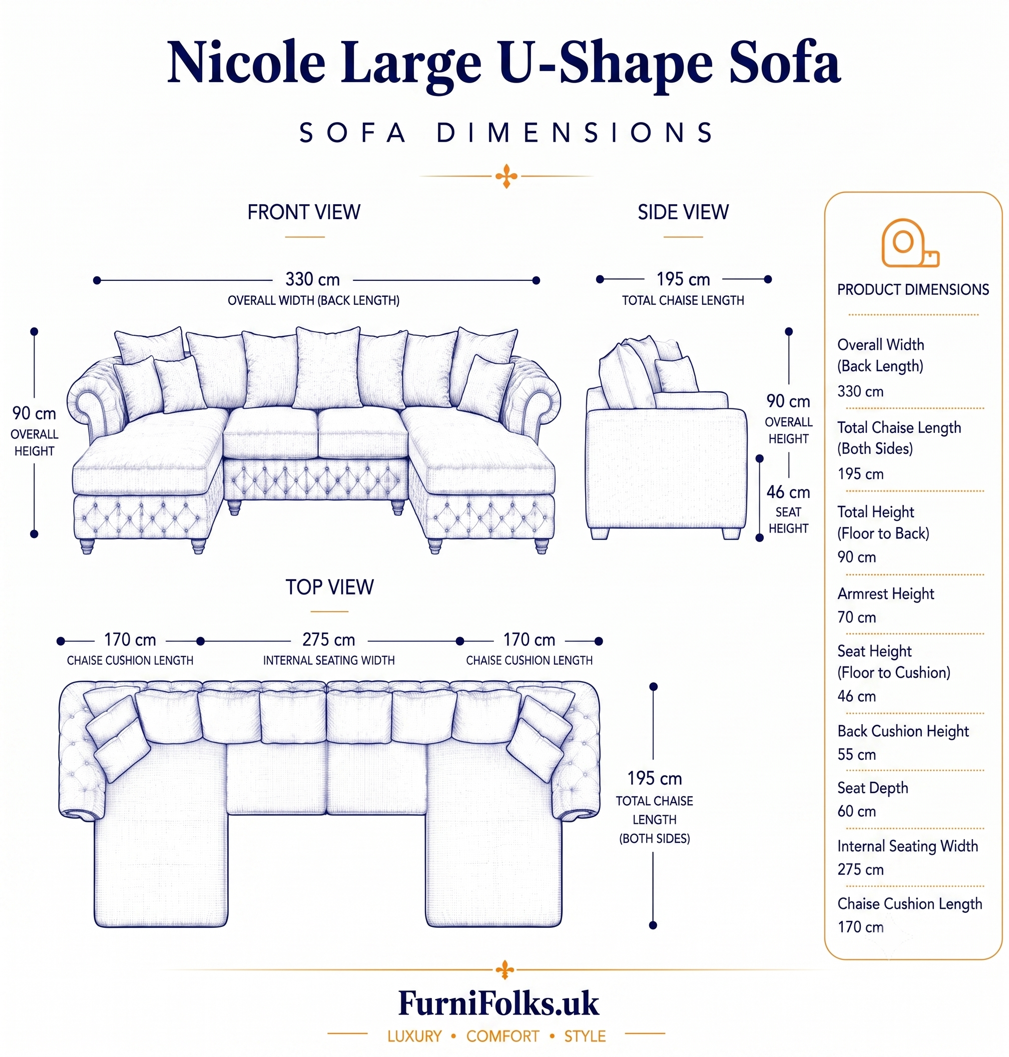 Nicole Large U-Shape Plush Velvet Blue Sofa 8
