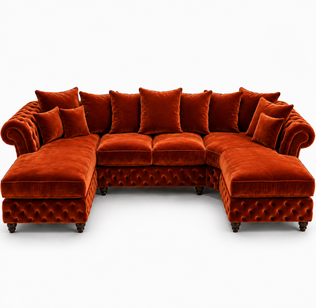 Nicole Large U-Shape Plush Velvet Burnt Orange Sofa