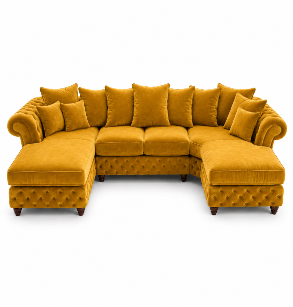Nicole Large U Shape Plush Velvet Mustard Sofa