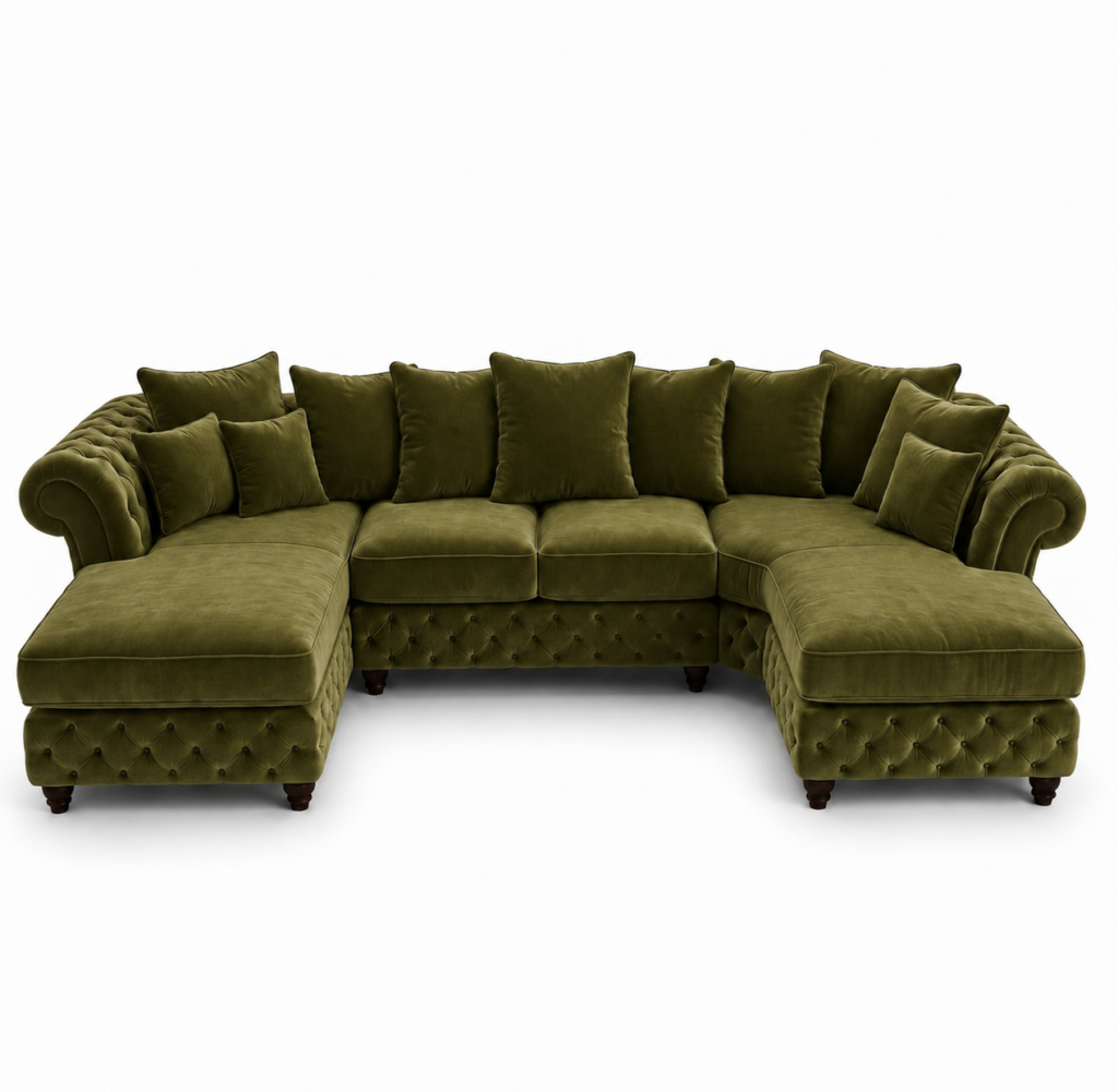 Nicole Large U Shape Plush Velvet Olive Green Sofa