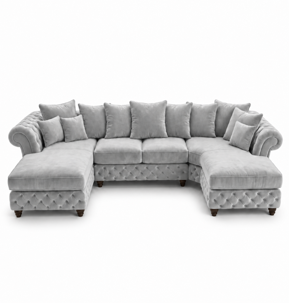 Nicole Large U-Shape Plush Velvet Silver Sofa