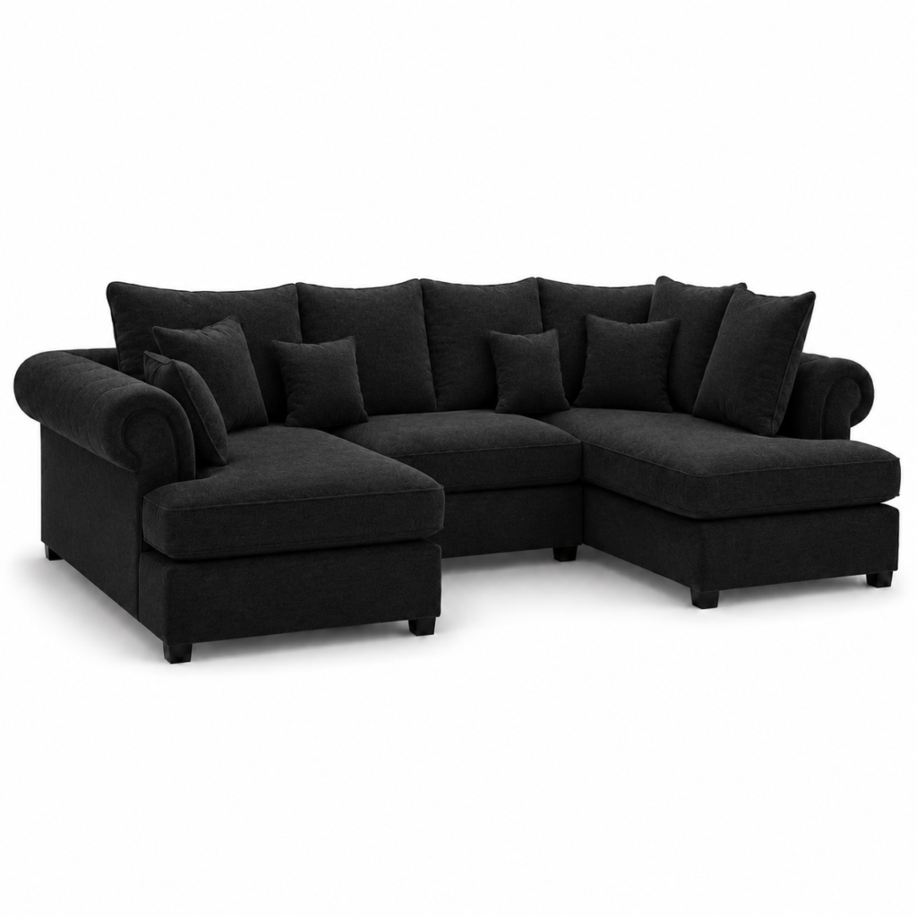 Nicole Mini U Shape Chenille Black Sofa
