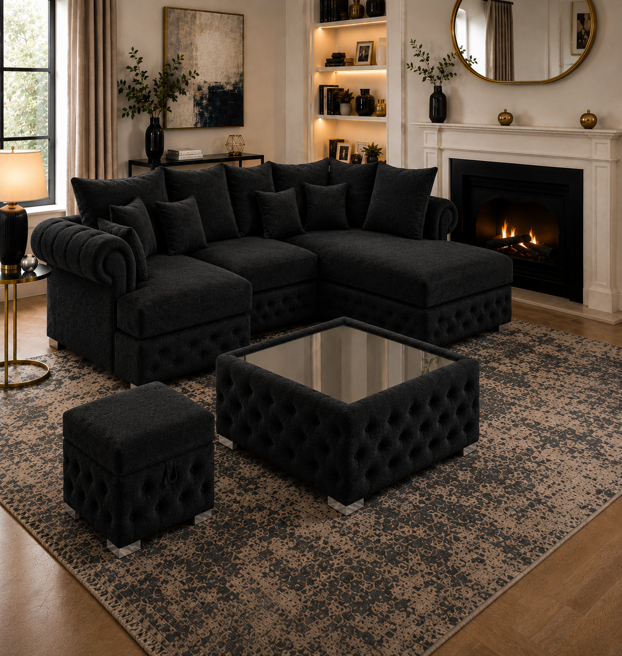 Nicole Mini U Shape Chenille Black Sofa 5