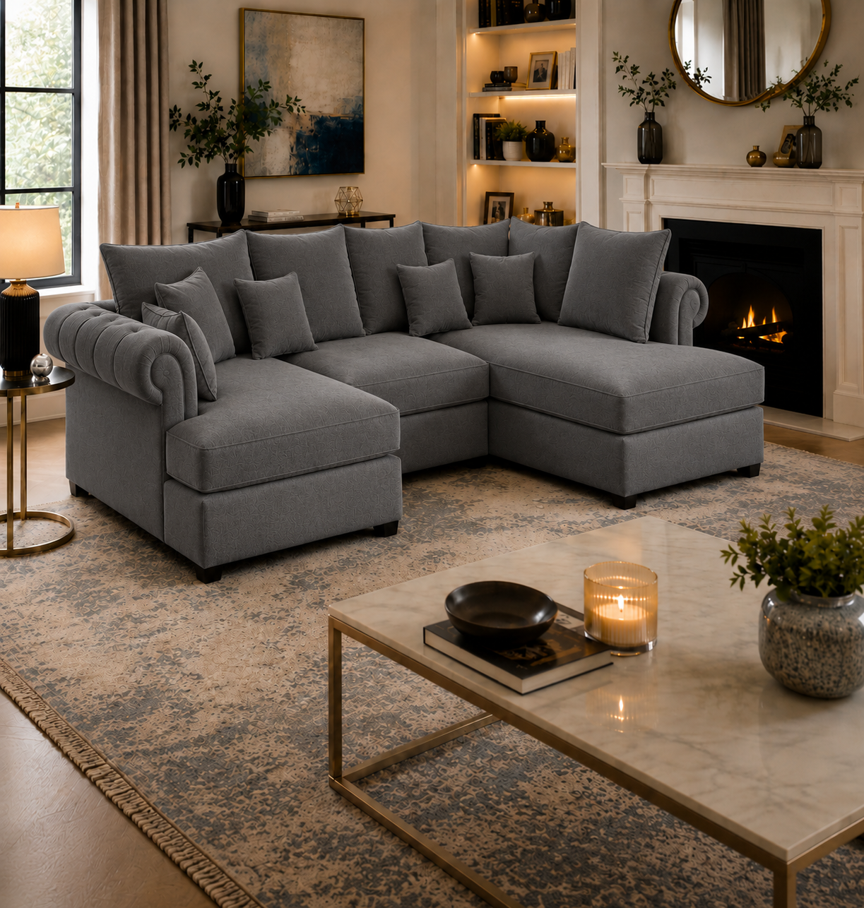 Nicole Mini U Shape Chenille Charcoal Sofa 4