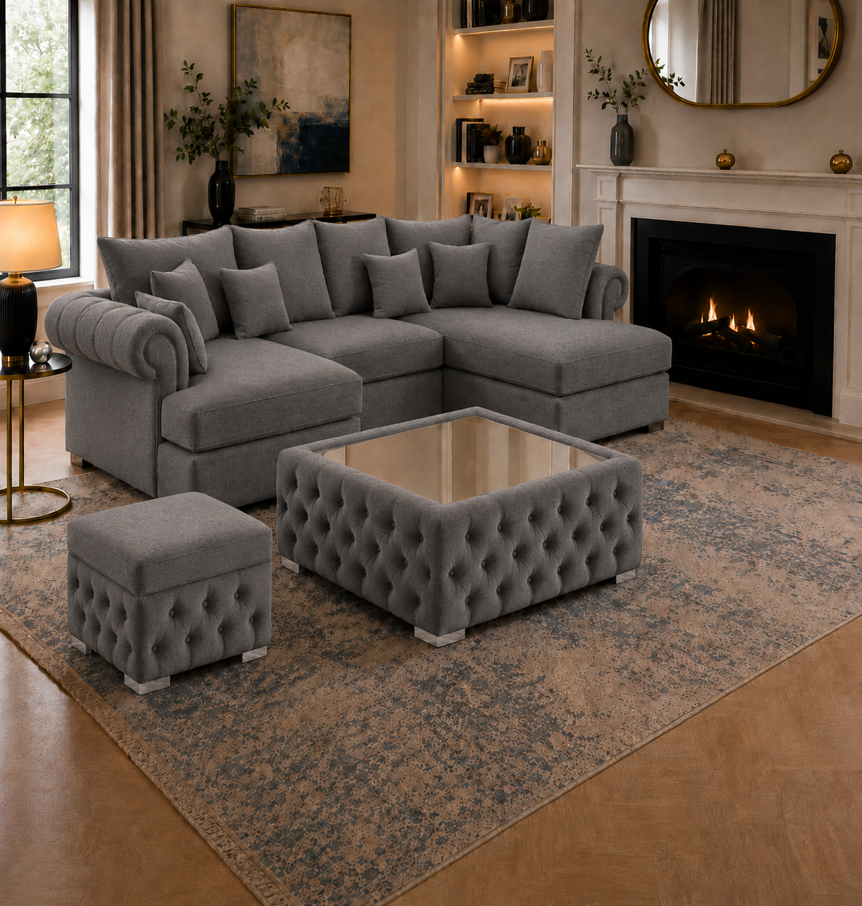 Nicole Mini U Shape Chenille Charcoal Sofa 5