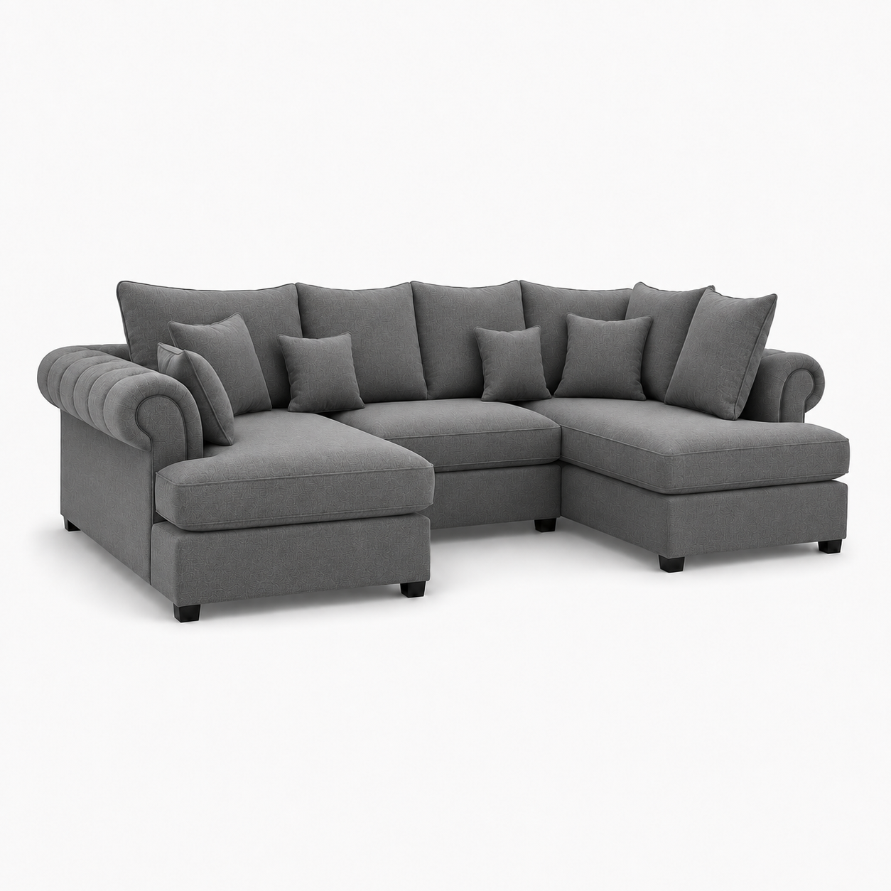 Nicole Mini U Shape Chenille Charcoal Sofa