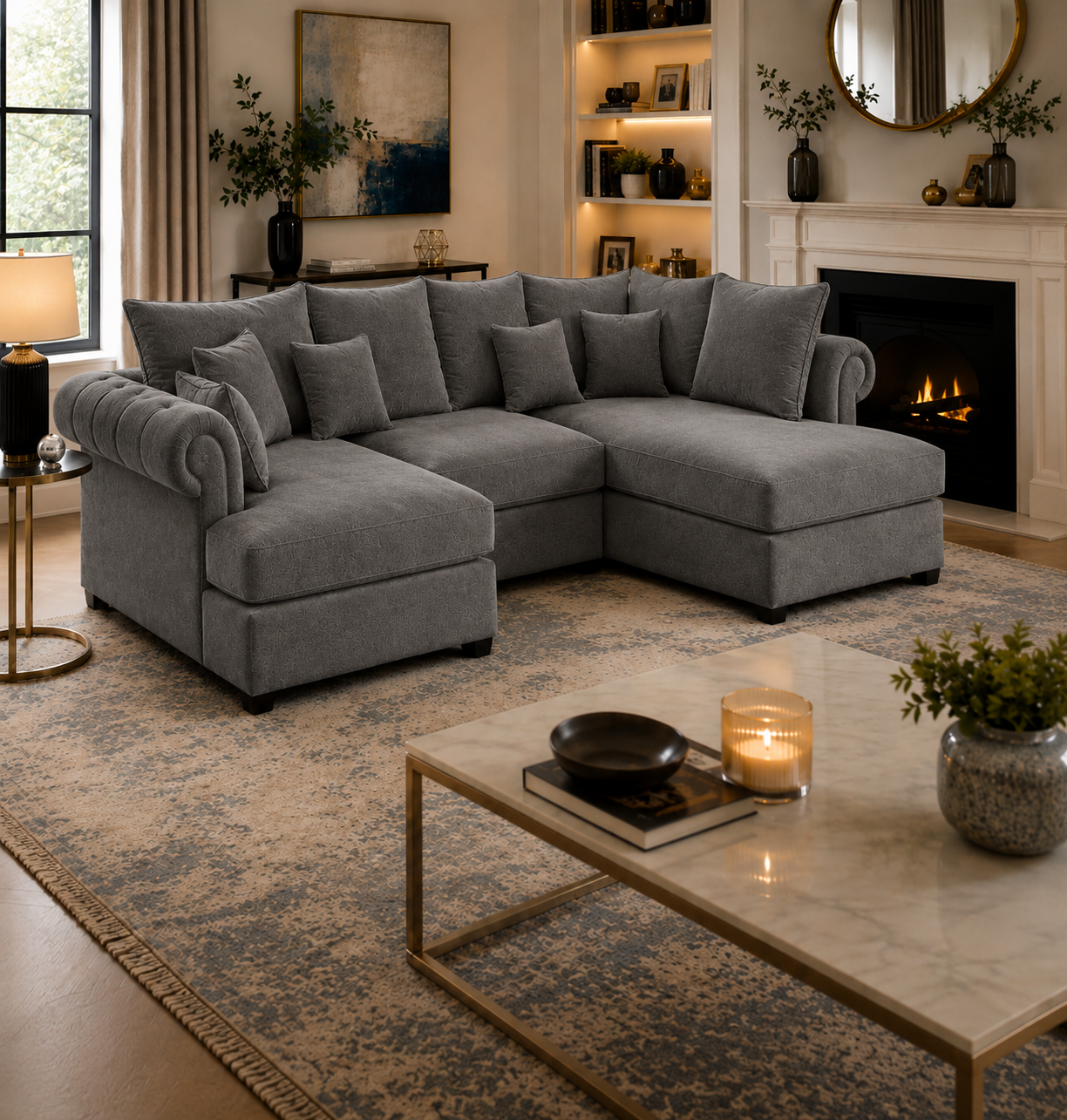Nicole Mini U Shape Chenille Dark Grey Sofa 4