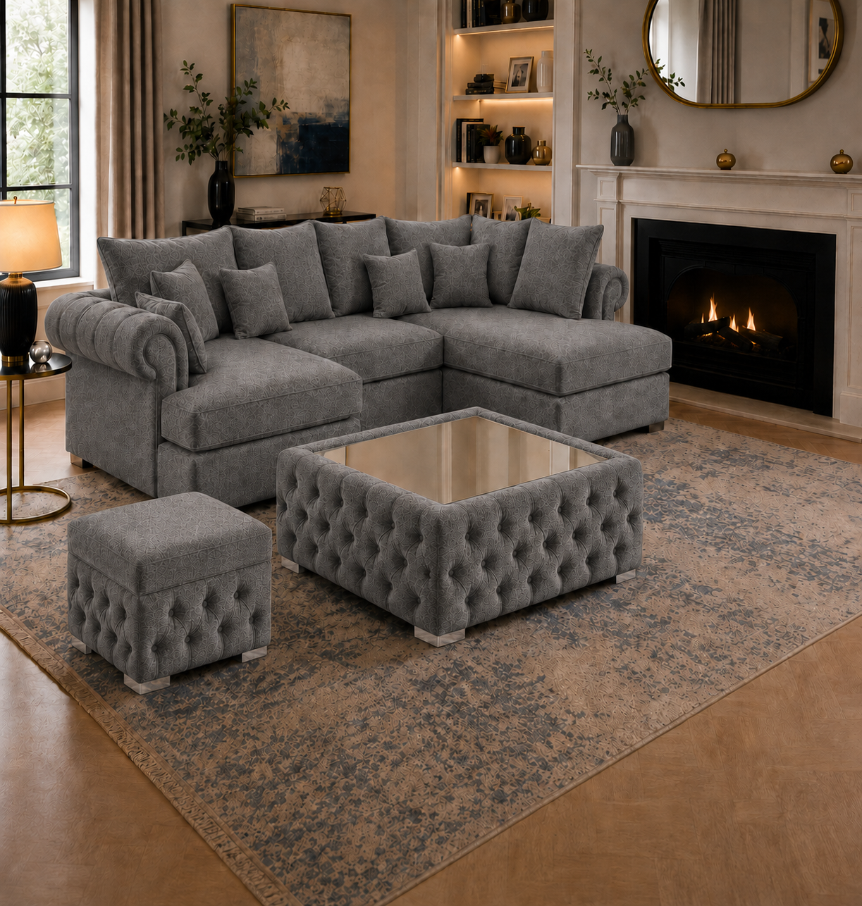 Nicole Mini U Shape Chenille Dark Grey Sofa 5