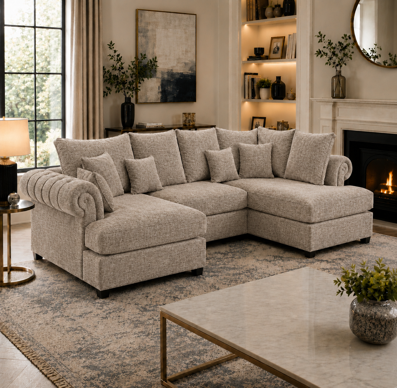 Nicole Mini U-Shape Chenille Truffle Sofa 4