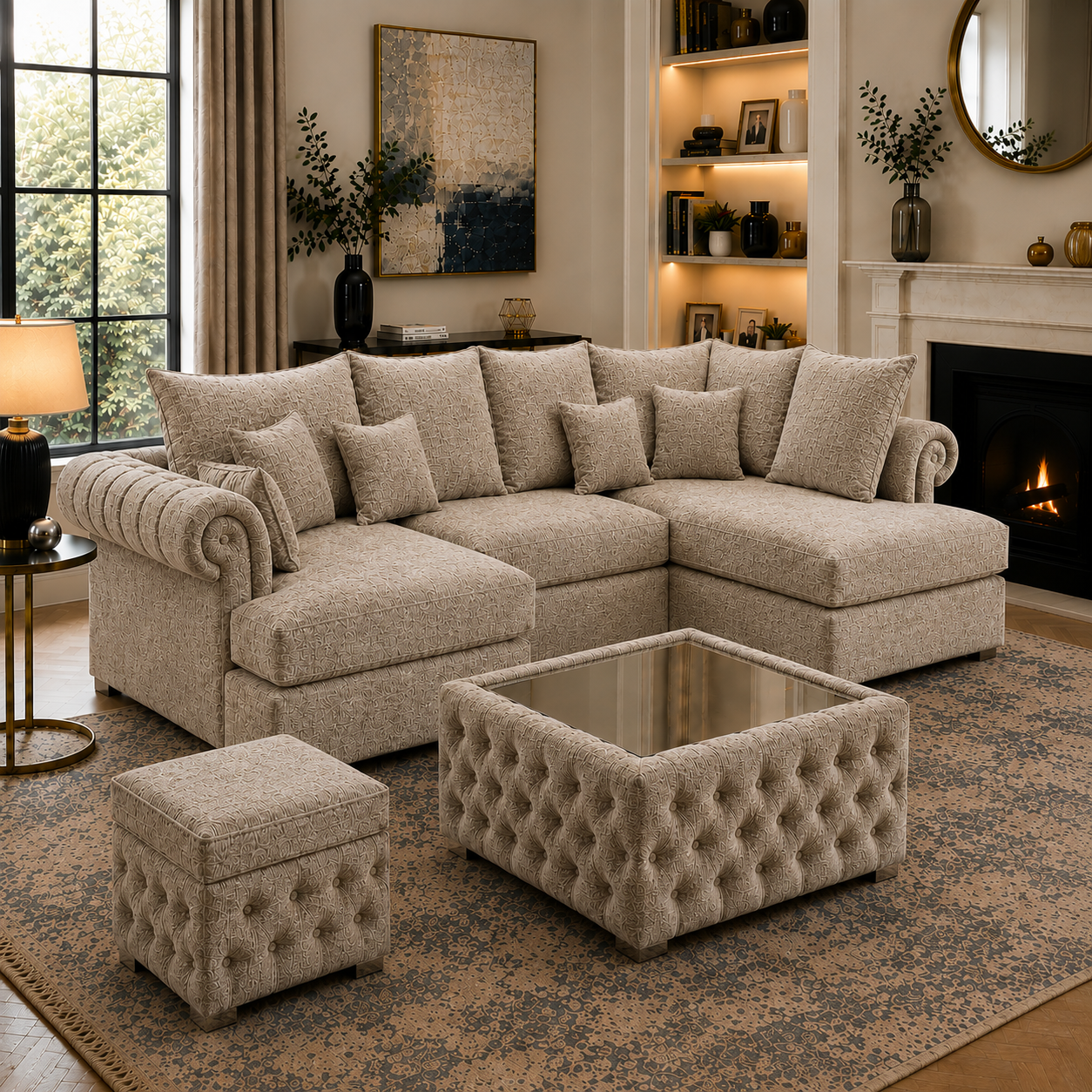 Nicole Mini U-Shape Chenille Truffle Sofa 5