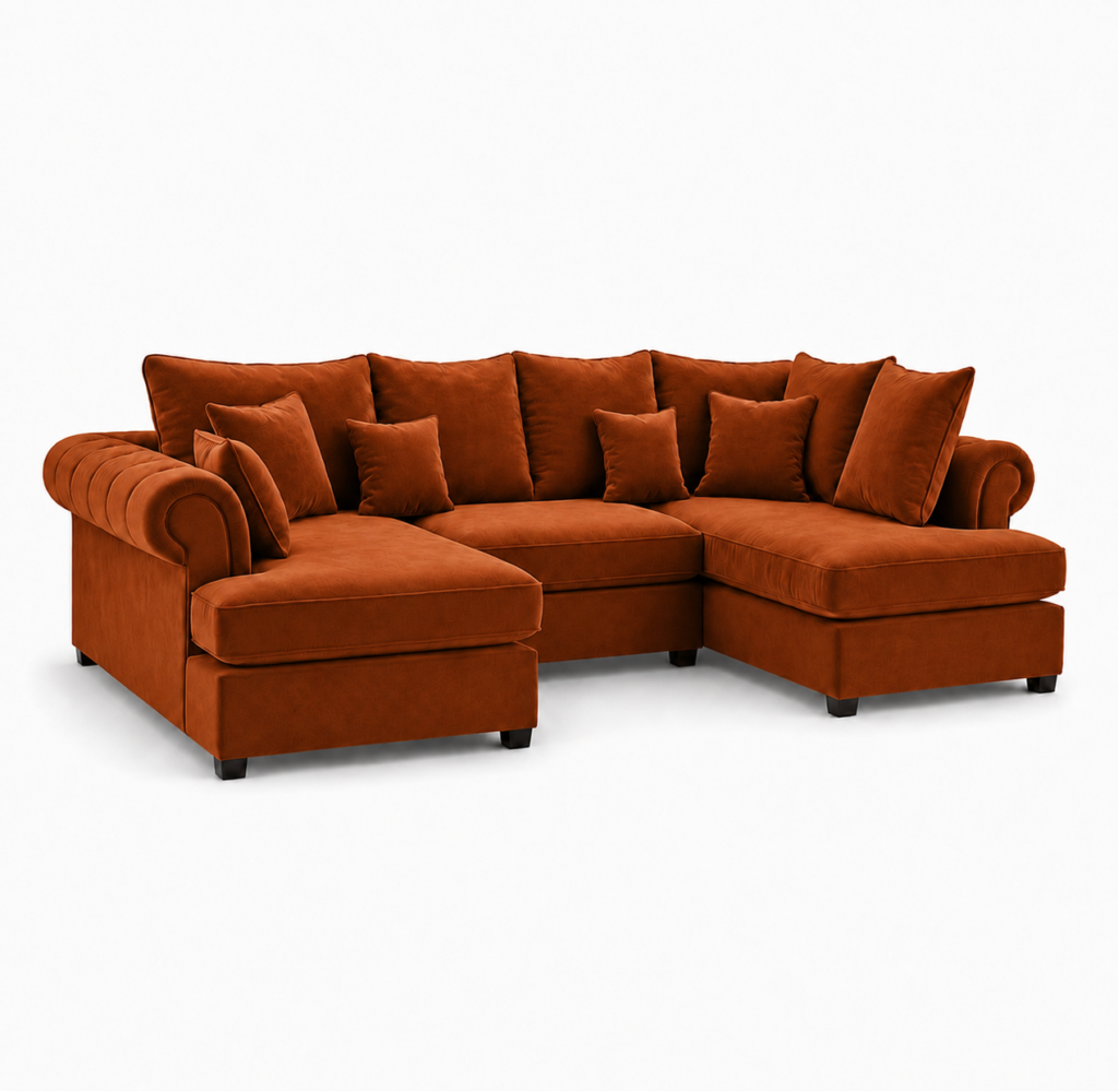 Nicole Mini U-Shape Plush Velvet Burnt Orange Sofa