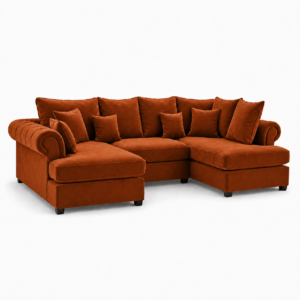 Nicole Mini U-Shape Plush Velvet Burnt Orange Sofa