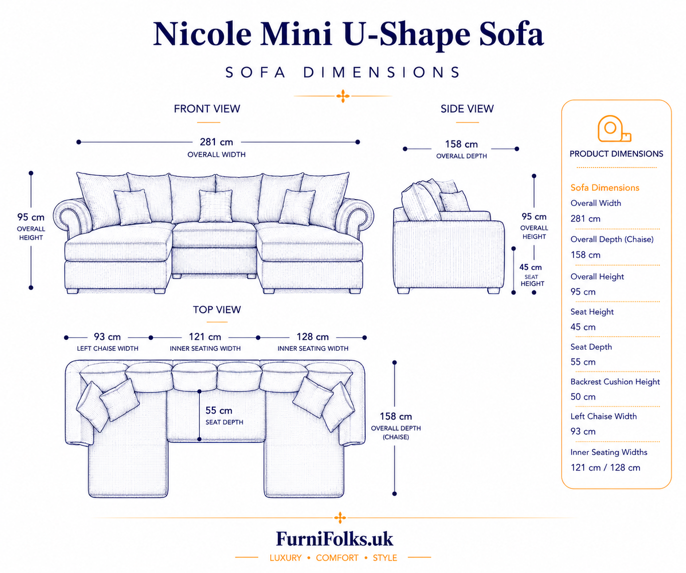 Nicole Mini U Shape Plush Velvet Coffee Sofa - Image 8