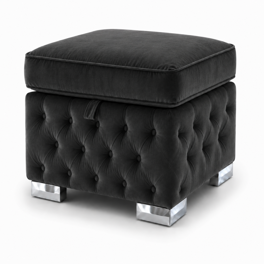 Nicole Plush Velvet Black Gloria Footstool With Storage