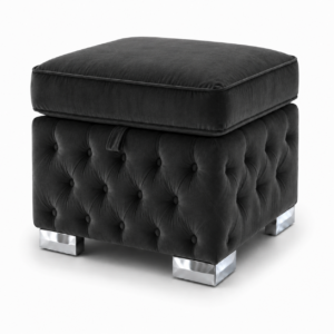 Nicole Plush Velvet Black Gloria Footstool With Storage