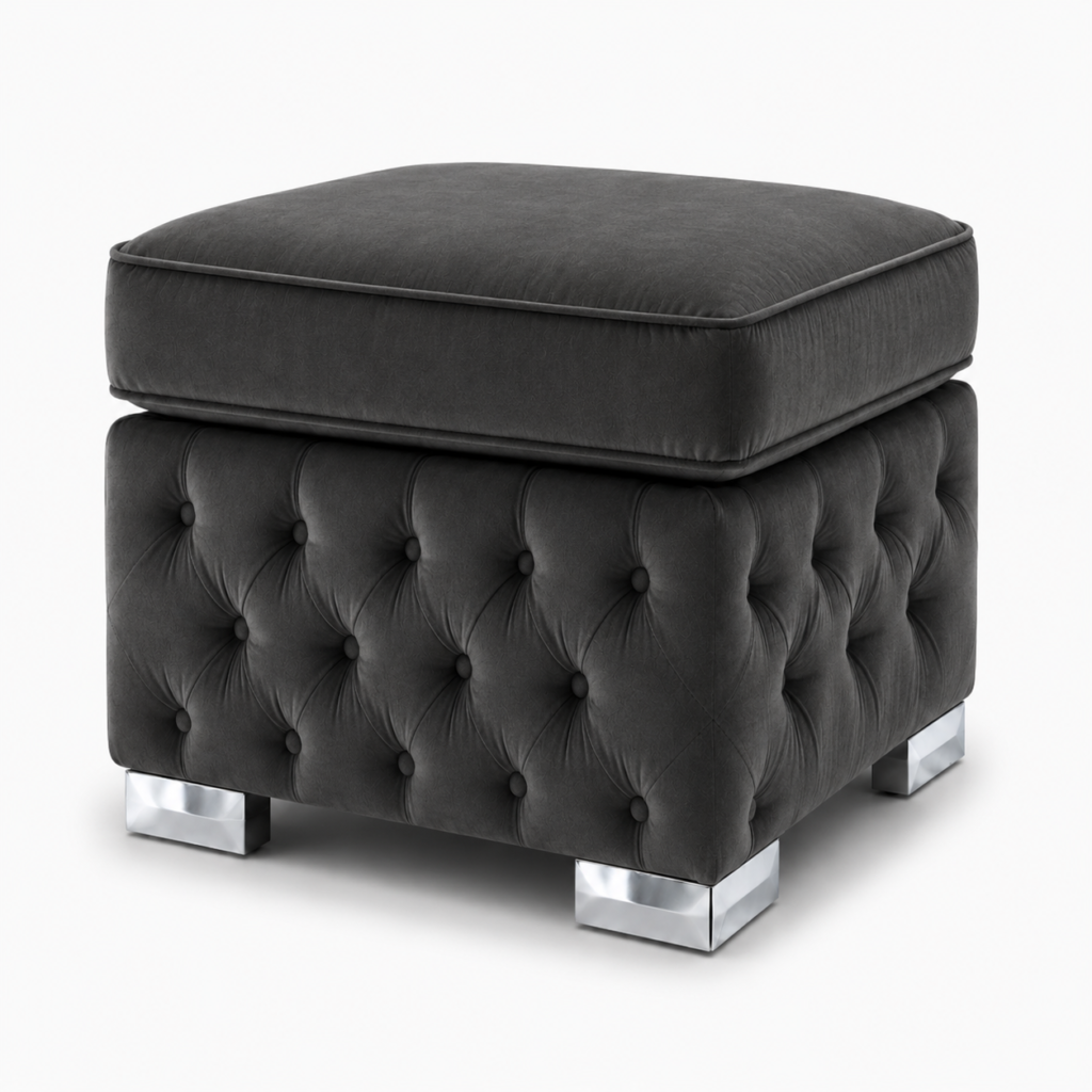 Nicole Plush Velvet Black Gloria Footstool Without Storage