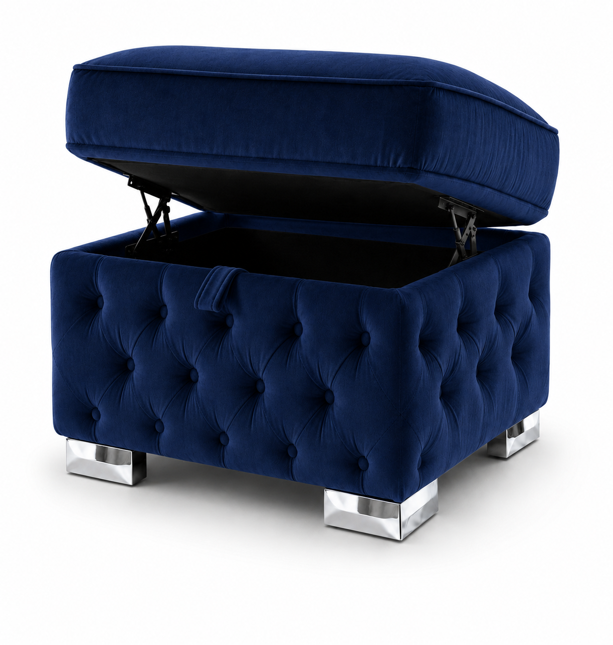 Nicole Plush Velvet Blue Gloria Footstool With Storage 2