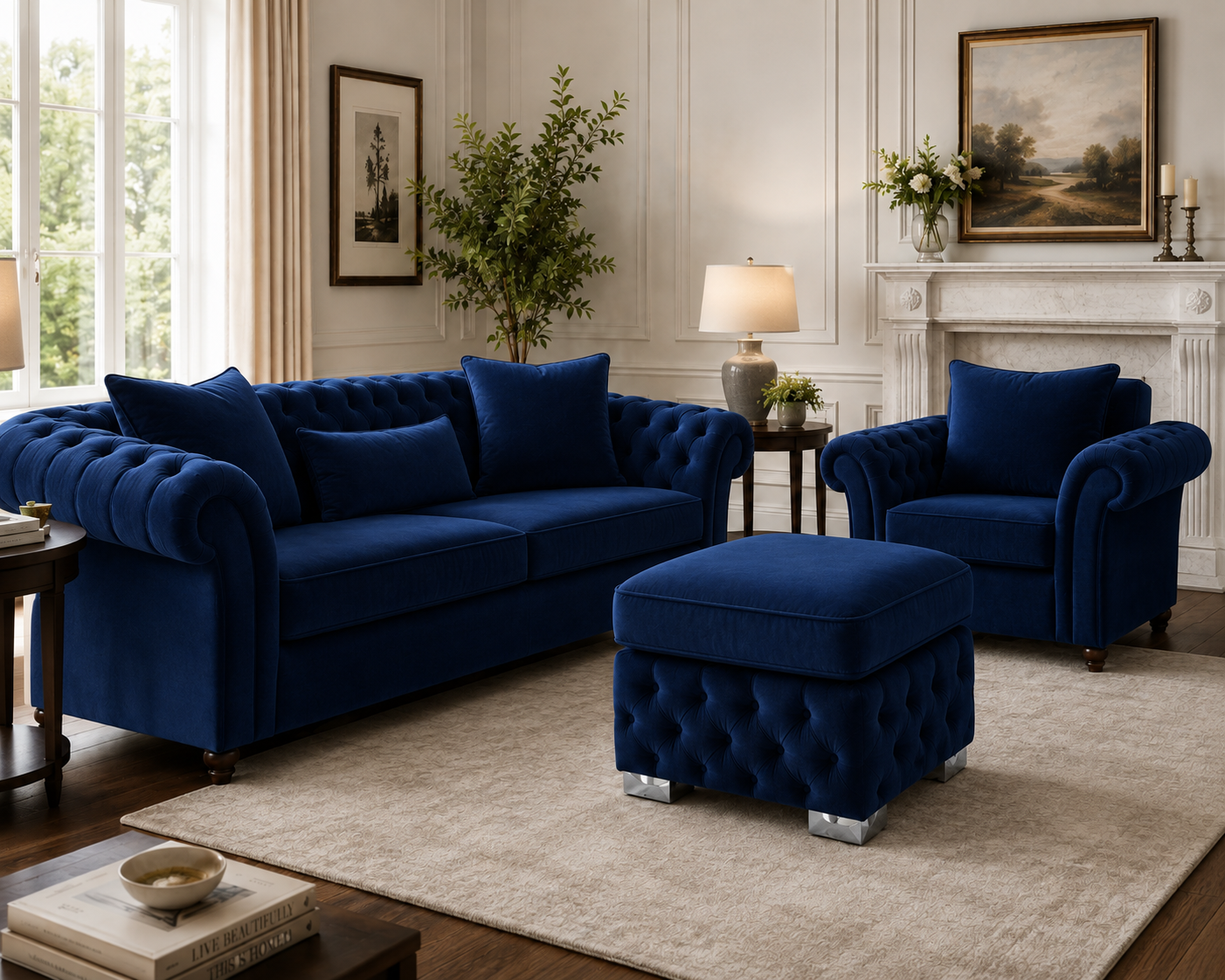 Nicole Plush Velvet Blue Gloria Footstool With Storage 4