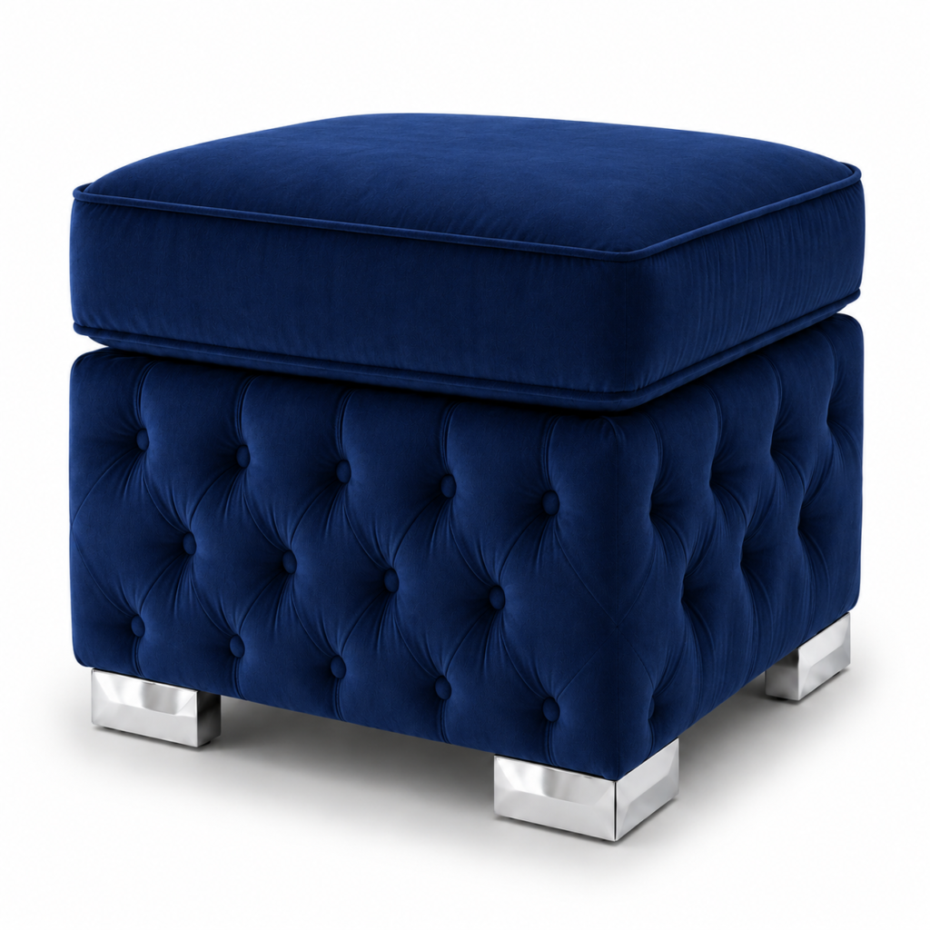 Nicole Plush Velvet Blue Gloria Footstool Without Storage