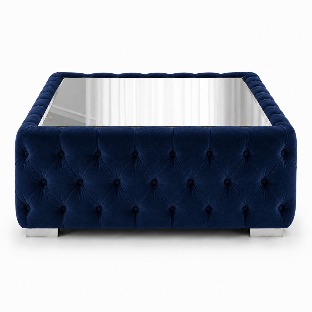 Nicole Plush Velvet Blue Matching Sofa Mairo Coffee Table