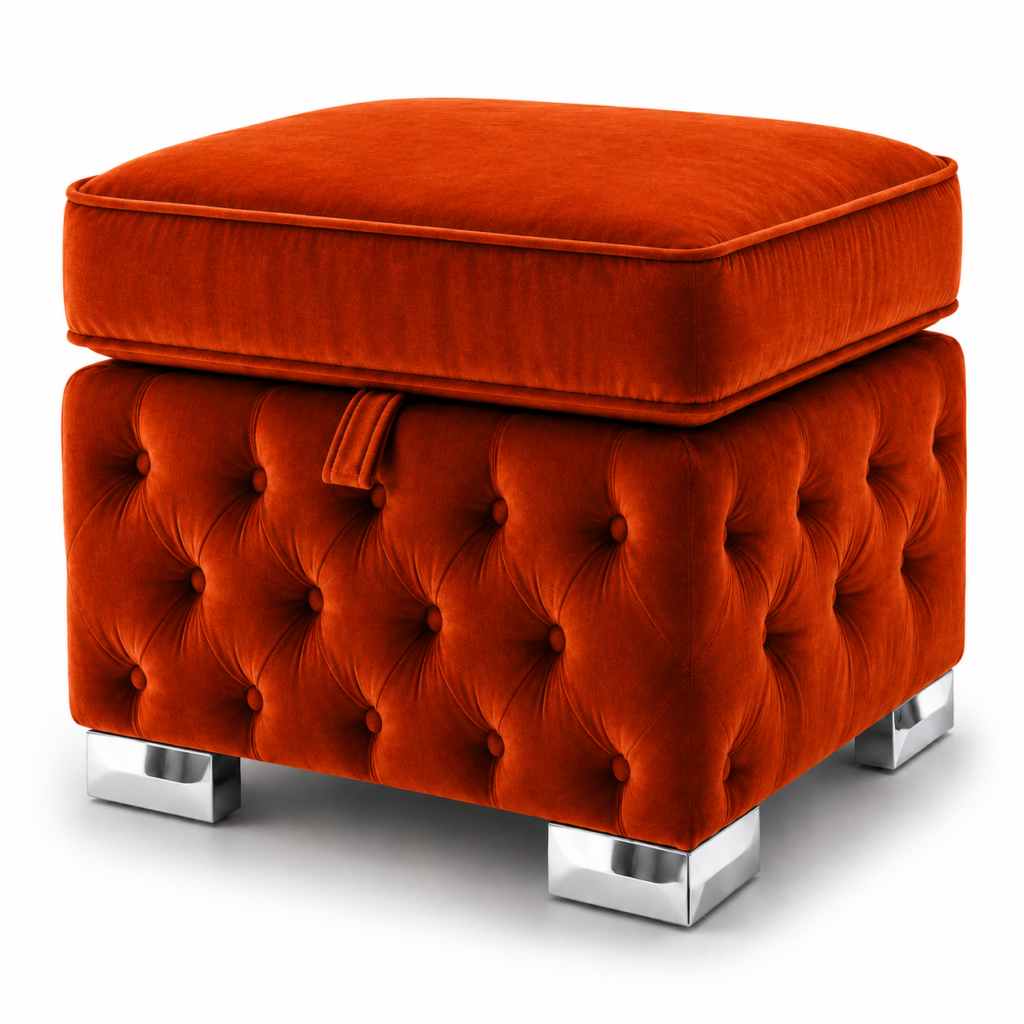 Nicole Plush Velvet Burnt Orange Gloria Footstool With Storage