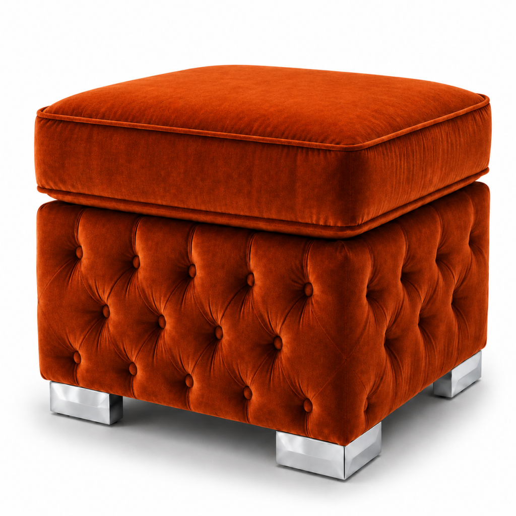 Nicole Plush Velvet Burnt Orange Gloria Footstool Without Storage