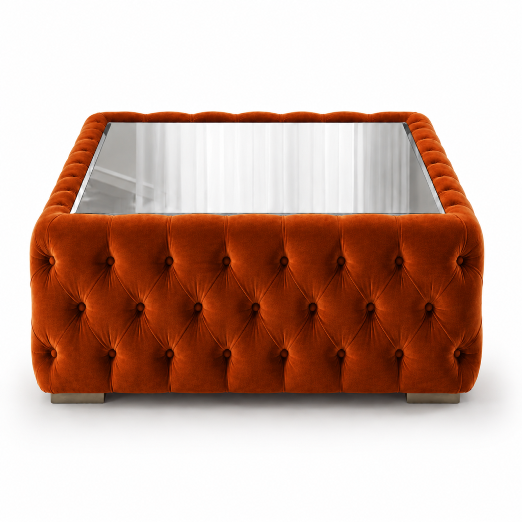 Nicole Plush Velvet Burnt Orange Matching Sofa Mairo Coffee Table
