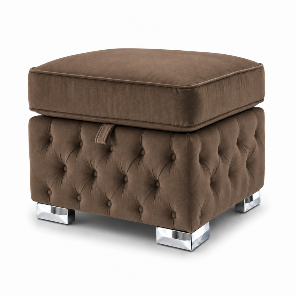 Nicole Plush Velvet Coffee Gloria Footstool With Storage