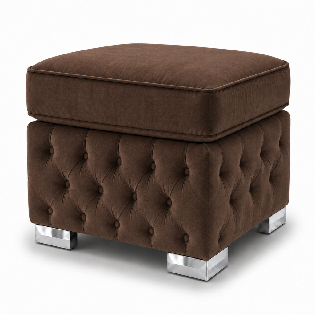 Nicole Plush Velvet Coffee Gloria Footstool Without Storage