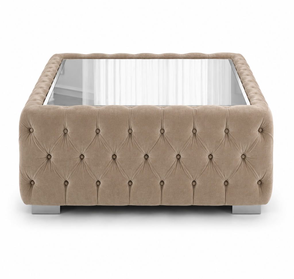Nicole Plush Velvet Mink Matching Sofa Mairo Coffee Table