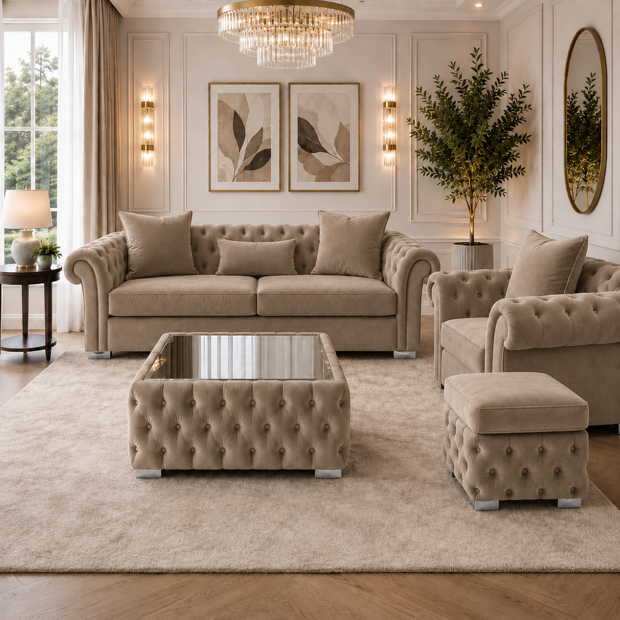 Nicole Plush Velvet Mink Matching Sofa Mairo Coffee Table 4