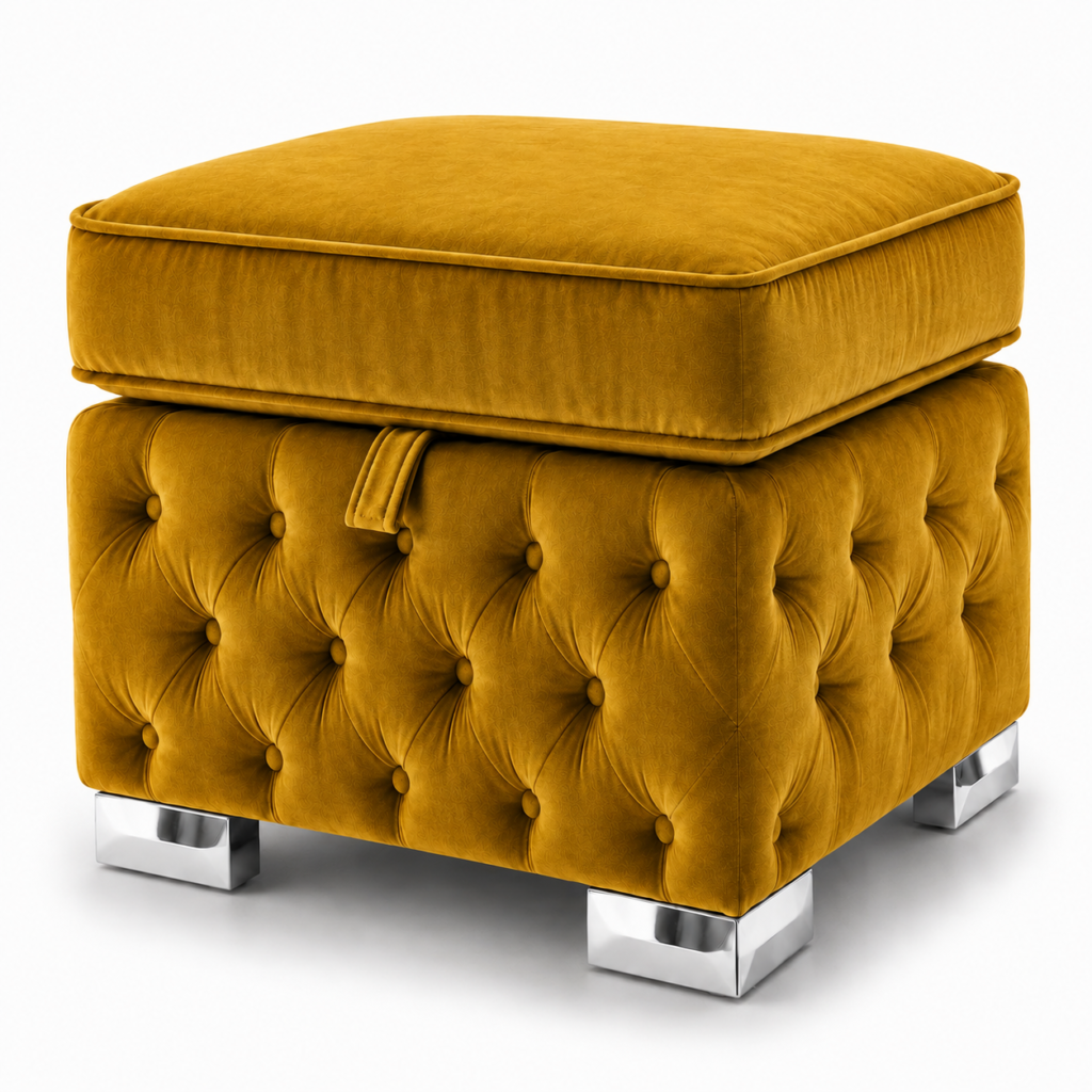 Nicole Plush Velvet Mustard Gloria Footstool With Storage