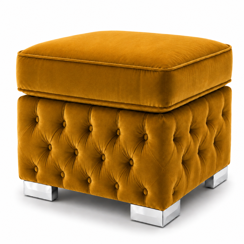 Nicole Plush Velvet Mustard Gloria Footstool Without Storage