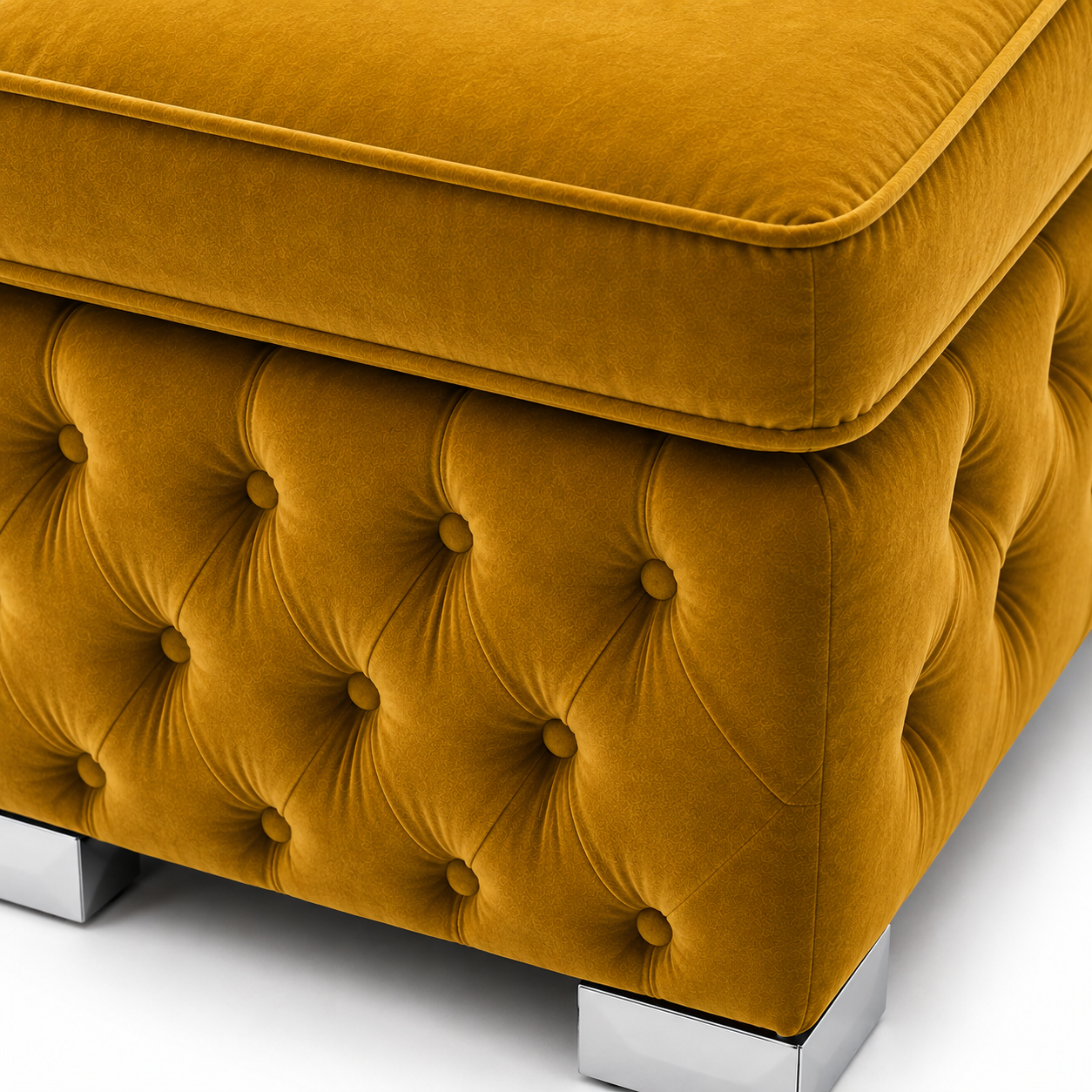 Nicole Plush Velvet Mustard Gloria Footstool Without Storage 3