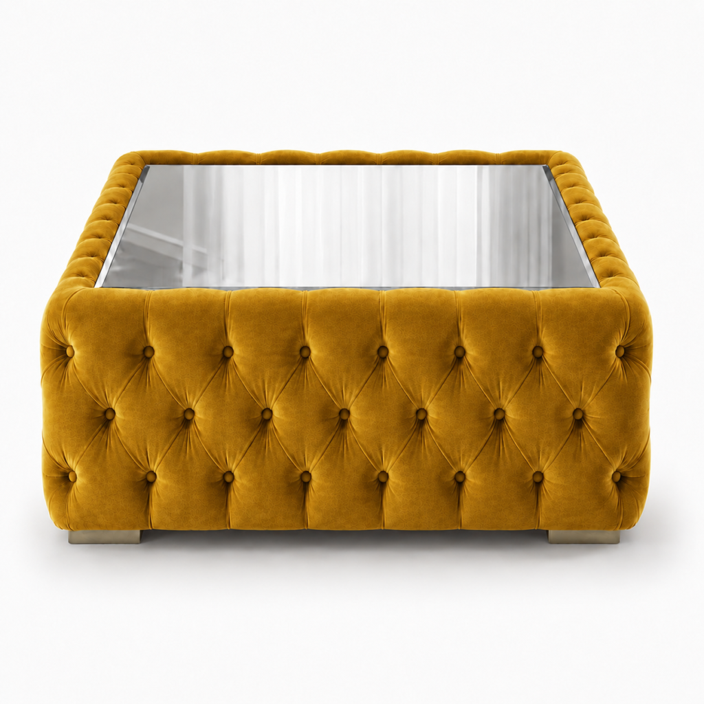 Nicole Plush Velvet Mustard Matching Sofa Mairo Coffee Table