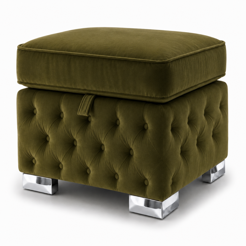 Nicole Plush Velvet Olive Green Gloria Footstool With Storage