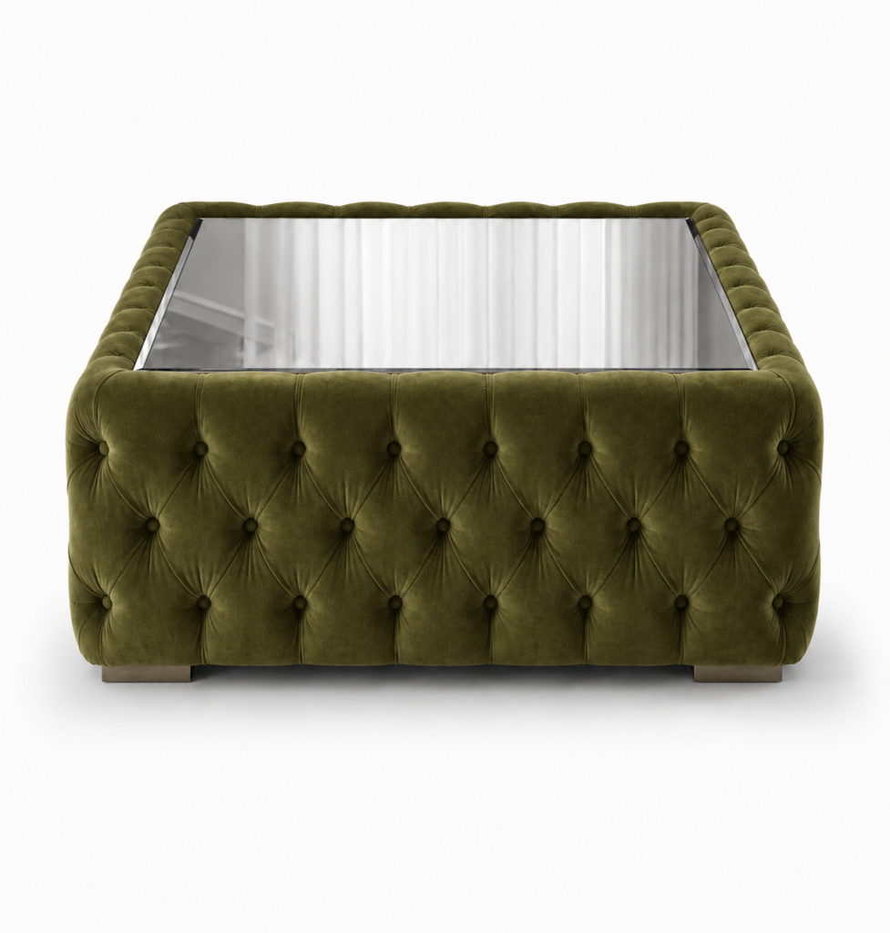 Nicole Plush Velvet Olive Green Matching Sofa Mairo Coffee Table