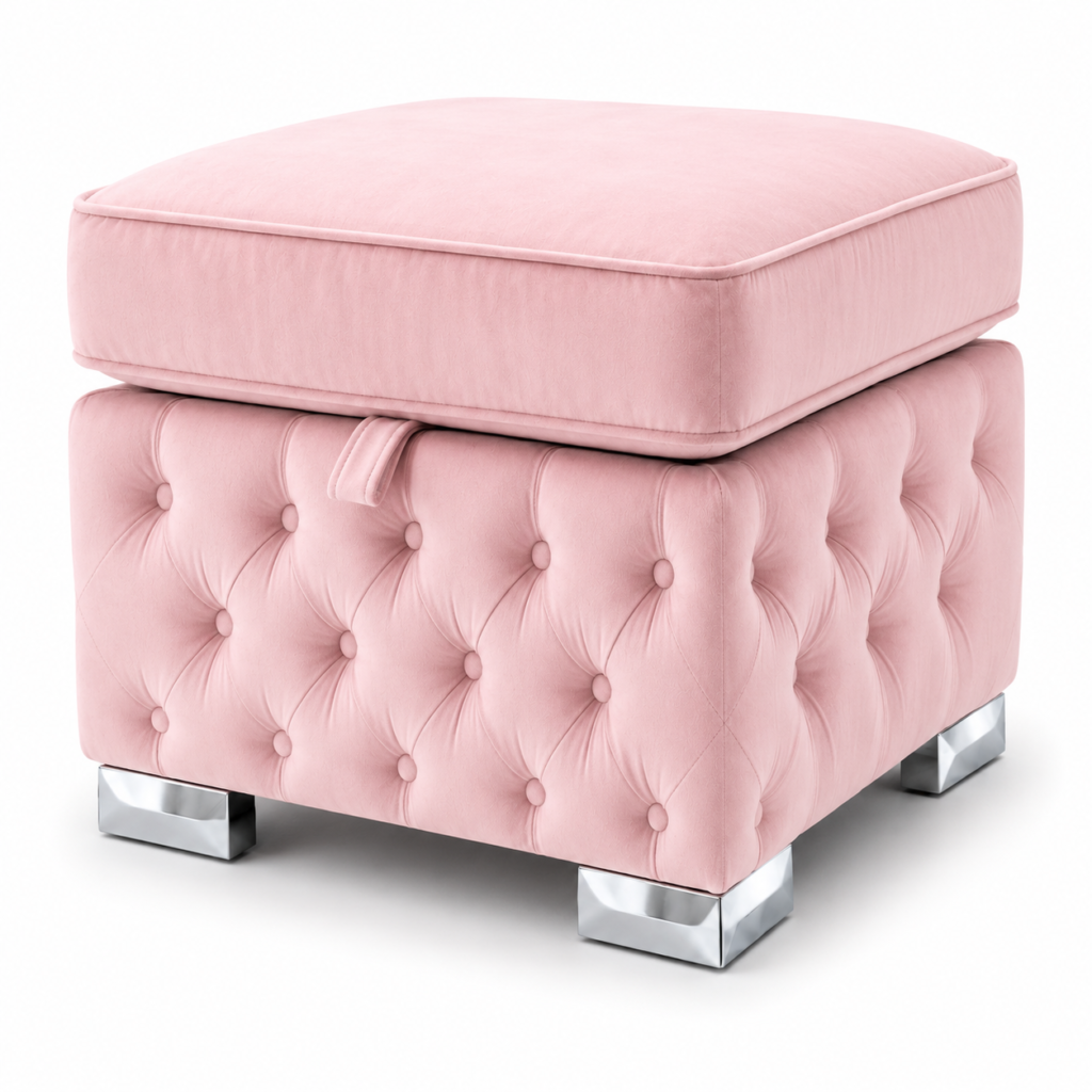 Nicole Plush Velvet Pink Gloria Footstool With Storage