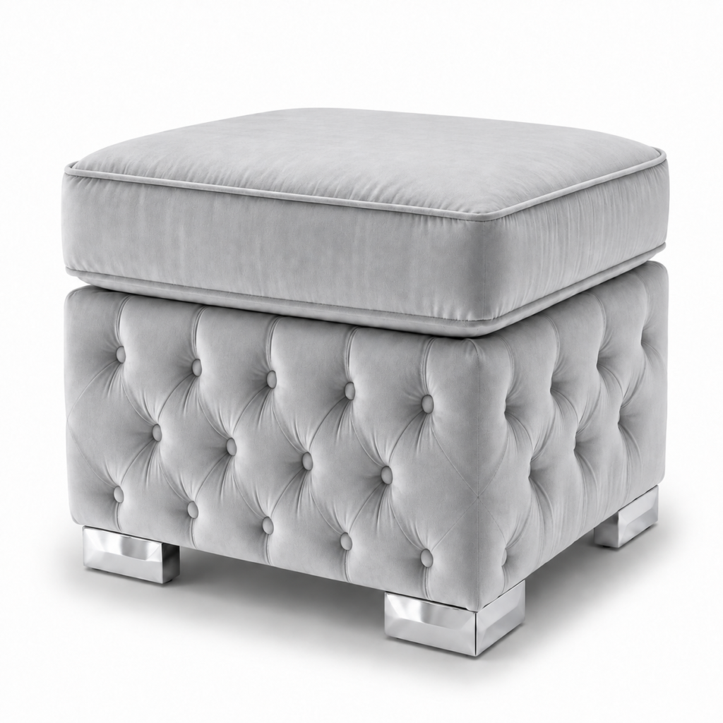 Nicole Plush Velvet Silver Gloria Footstool Without Storage