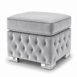 Nicole Plush Velvet Silver Gloria Footstool Without Storage