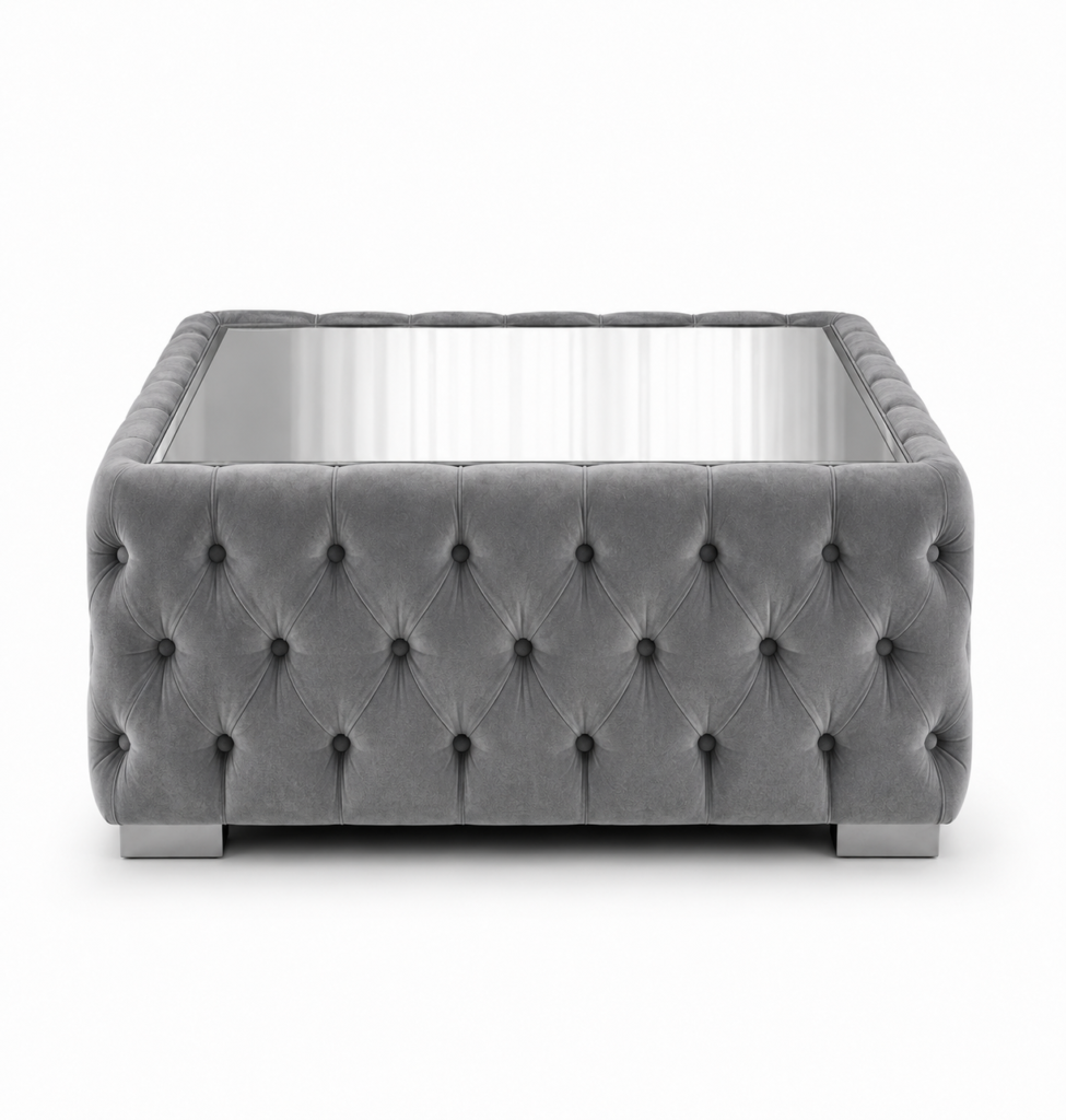Nicole Plush Velvet Silver Matching Sofa Mairo Coffee Table