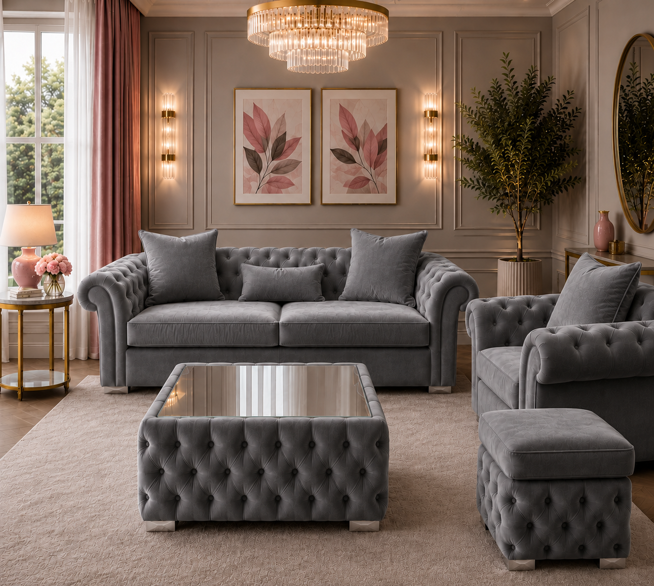 Nicole Plush Velvet Steel Coffee Table 4