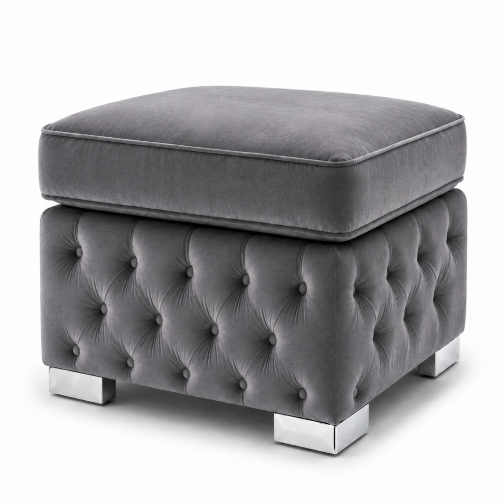 Nicole Plush Velvet Steel Gloria Footstool Without Storage