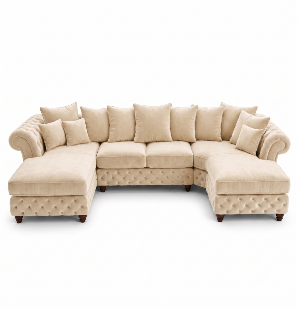 Nicole Large U-Shape Plush Velvet Cream Sofa 1