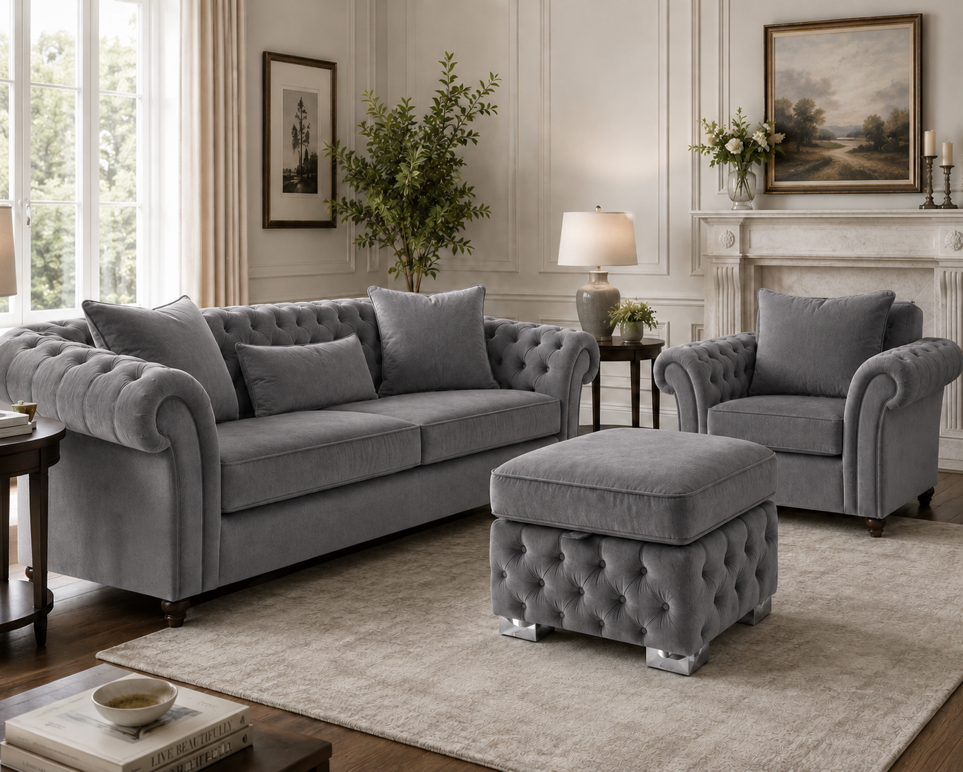 Nicole Plush Velvet Steel Gloria Footstool with Storage 4