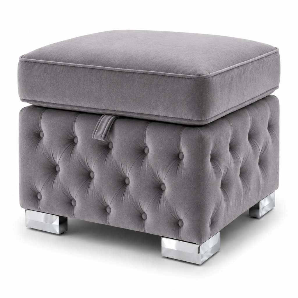 Nicole Plush Velvet Steel Gloria Footstool with Storage